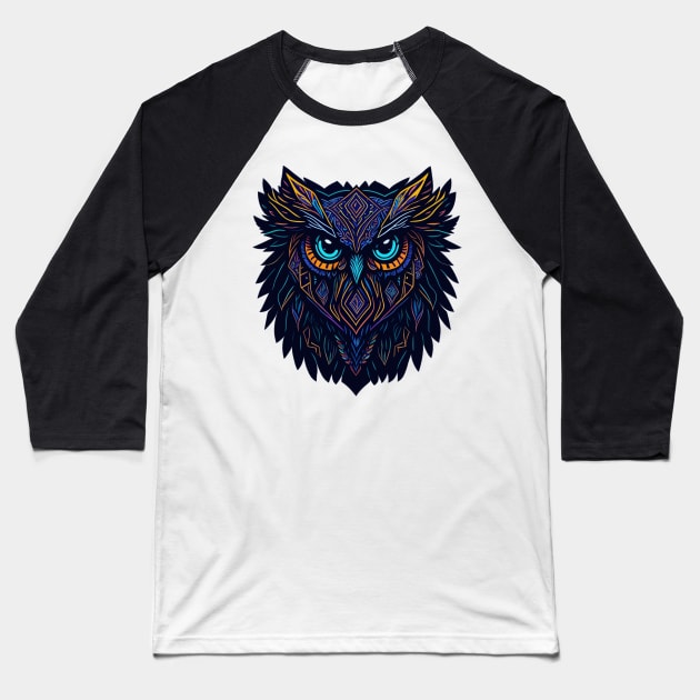 Luminous Neon Vector Owl Art Print Baseball T-Shirt by AxAr